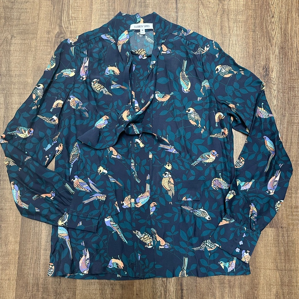 Elizabeth and James Winnie Bird Blue Silk Blouse M